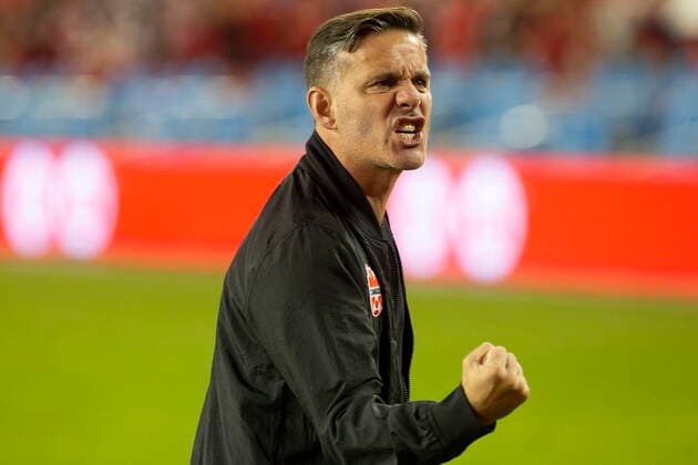 October 13, 2021, Toronto, on, Canada: Canada Head Coach John Herdman celebrates after his team s 4-1 win over Panama in World Cup qualifying action in Toronto, on Wednesday, October 13, 2021. John Herdman  - ZUMAc35_ 20211013_zaf_c35_072 Copyright: xChrisxYoungx