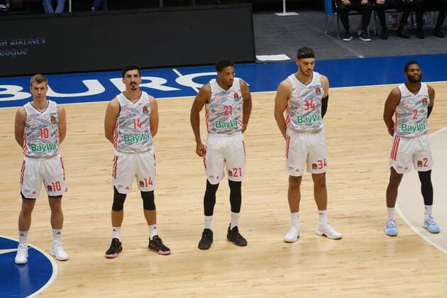 Saint Petersburg, Russia - 14 october 2021: Basketball. Euroleague 2021-2022, BC Zenit vs FC Bayern Munich. Player of the Bayern basketball club Ognjen Jaramaz, Nihad Djedovic, Augustine Rubit MaksimxKonstantinov