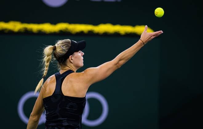 Mandatory Credit: Photo by Rob Prange Shutterstock (12524637cu) Angelique Kerber of Germany in action during the quarter-final at the 2021 BNP Paribas Open WTA, Tennis Damen 1000 tennis tournament BNP Paribas Open, Tennis, Day 9, Indian Wells Tennis Garden, California, USA - 14 Oct 2021 BNP Paribas Open, Tennis, Day 9, Indian Wells Tennis Garden, California, USA - 14 Oct 2021 Copyright: xRobxPrange Shutterstockx 12524637cu