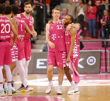 Skyler Bowlin, Parker Jackson Cartwright Telekom Baskets Bonn after win vs Fraport Skyliners Frankfurt easyCredit BBL 1 Bundesliga , 2021 2022 season , Hauptrunde 4 Spieltag