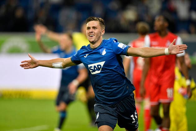 Goal celebrations GOAL for 3 0 Christoph Baumgartner TSG 1899 Hoffenheim 14 TSG 1899 Hoffenheim vs 1 FC Köln Koeln 15 10 2021 DFL REGULATES PROHIBIT ANY USE OF PHOTOGRAPHS AS IMAGE SEQUENCES AND OR QUASI VIDEO TSG 1899 Hoffenheim vs 1 FC Köln Koeln