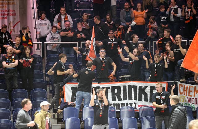 Chemnitz fans cheer the away victory