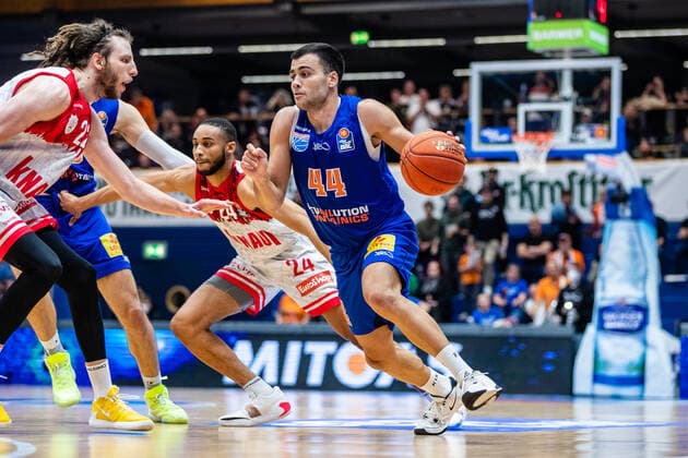 BB 1BL Syntainics MBC S Oliver Würzburg Nikola Rebix 44 Syntainics MBC during the match Season 2021 2022 Men in the EasyCredit Bundesliga between Syntainics MBC and S Oliver Würzburg at Stadthalle Weissenfels on 16 October 2021 in Weissenfels, Sachsen Anhalt, Germany