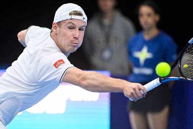 Belgian Gauthier Onclin pictured in action during a match between Italian Seppi and Belgian Onclin, in the qualifications for the European Open Tennis ATP, Tennis Herren tournament, in Antwerp, Sunday 17 October 2021. LAURIExDIEFFEMBACQ  x3114537x