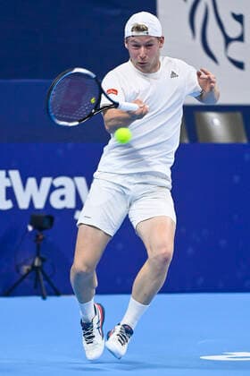 Belgian Gauthier Onclin pictured in action during a match between Italian Seppi and Belgian Onclin, in the qualifications for the European Open Tennis ATP, Tennis Herren tournament, in Antwerp, Sunday 17 October 2021. LAURIExDIEFFEMBACQ  x3114542x