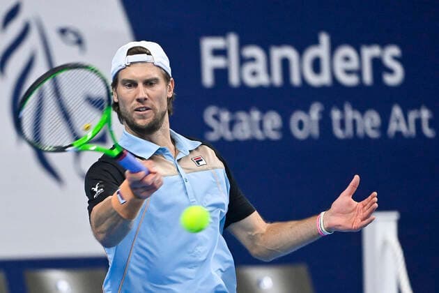 Italian Andreas Seppi pictured in action during a match between Italian Seppi and Belgian Onclin, in the qualifications for the European Open Tennis ATP, Tennis Herren tournament, in Antwerp, Sunday 17 October 2021. LAURIExDIEFFEMBACQ  x3114567x
