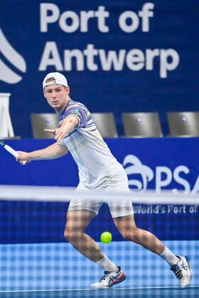 Belgian Gauthier Onclin pictured in action during a match between Italian Seppi and Belgian Onclin, in the qualifications for the European Open Tennis ATP, Tennis Herren tournament, in Antwerp, Sunday 17 October 2021. LAURIExDIEFFEMBACQ  x3114593x