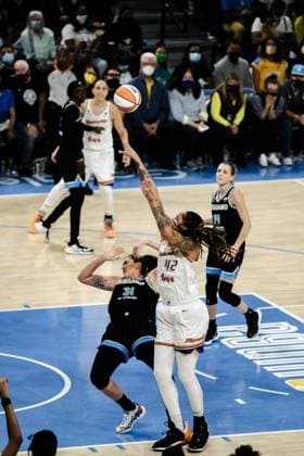 South Loop Brittney Griner 42 Phoenix Mercury in action during the game on October 17, 2021 at Wintrust Arena Shaina Benhiyoun SPP Women?s National Basketball Association Finals Game 4 - Chicago Sky vs Phoenix Mercury - Wintrust Arena 