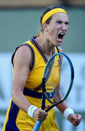 INDIAN WELLS, CA - OCTOBER 17: Victoria Azarenka of Belarus reacts after winning a point during a finals tennis match at the BNP Paribas Open played on October 17, 2021 at the Indian Wells Tennis Garden in Indian Wells, CA. (Photo by John Cordes Icon Sportswire) TENNIS: OCT 17 BNP Paribas Open Icon506211017740