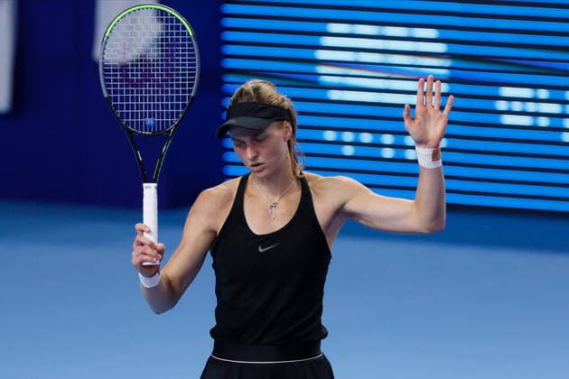 VTB Kremlin Cup 2021 International Tennis Tournament Liudmila Samsonova of Russia gestures during the women s singles Round of 32 tennis match of the WTA, Tennis Damen 500 VTB Kremlin Cup 2021 International Tennis Tournament against Ajla Tomljanovic of Australia at the Irina Viner-Usmanova Gymnastics Palace on October 18, 2021 in Moscow, Russia. Moscow Russia kireev-notitle211018_npWqL  Copyright: xMikexKireevx