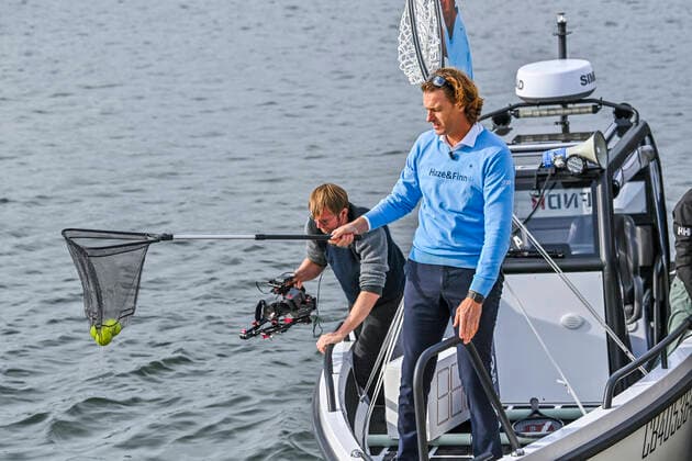 European Open Director Dick Norman pictured on a boat during a surprising stunt of the tennis players at the kick-off of the European Open Tennis ATP, Tennis Herren tournament, at the Havenhuis, in Antwerp, Monday 18 October 2021. DIRKxWAEM  x3116059x