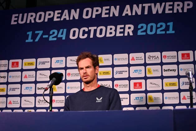 British Andy Murray pictured during a press conference, PK, Pressekonferenz ahead of the European Open Tennis ATP, Tennis Herren tournament, in Antwerp, Monday 18 October 2021. LAURIExDIEFFEMBACQ  x3116139x