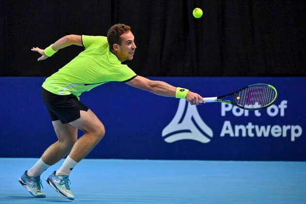 Spanish Roberto Carballes Baena pictured during a match between Spanish Carballes Baena and Swiss Laaksonen, in the first round of the European Open Tennis ATP, Tennis Herren tournament, in Antwerp, Monday 18 October 2021. DIRKxWAEM  x3116309x