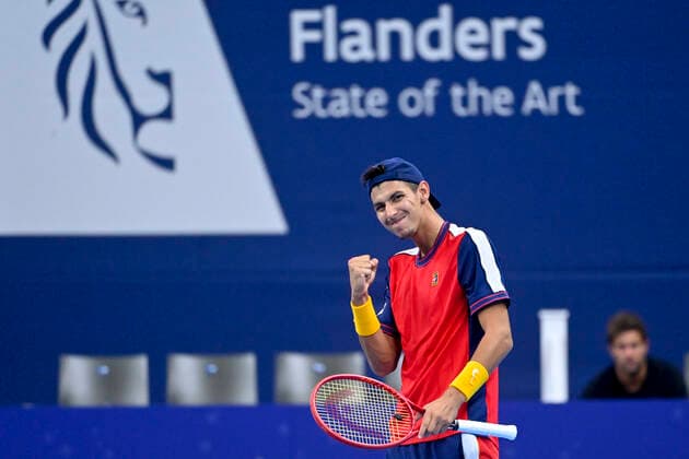 Australian Alexei Popyrin pictured during a match between Australian Popyrin and Dutch Van de Zandschulp, in the first round of the European Open Tennis ATP, Tennis Herren tournament, in Antwerp, Monday 18 October 2021. LAURIExDIEFFEMBACQ  x3116726x