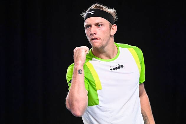 Spanish Alejandro Davidovich Fokina celebrates during a match between Spanish Davidovich Fokina and Australian Thompson, in the first round of the European Open Tennis ATP, Tennis Herren tournament, in Antwerp, Tuesday 19 October 2021. LAURIExDIEFFEMBACQ  x3117096x