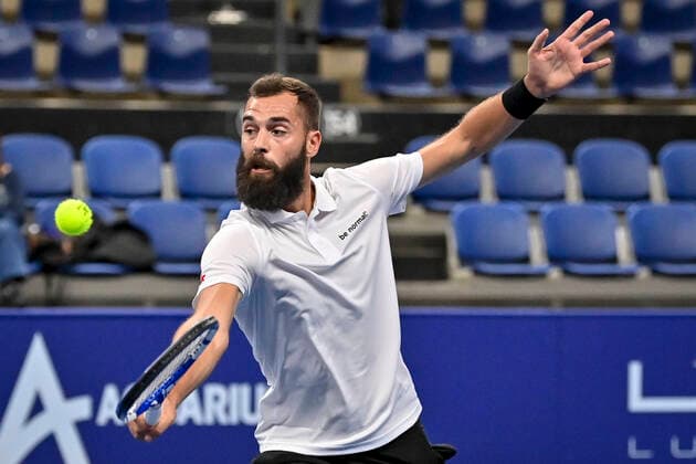 French Benoit Paire pictured in action during a match between Swiss Laaksonen and French Paire, in the first round of the European Open Tennis ATP, Tennis Herren tournament, in Antwerp, Tuesday 19 October 2021. DIRKxWAEM  x3117159x
