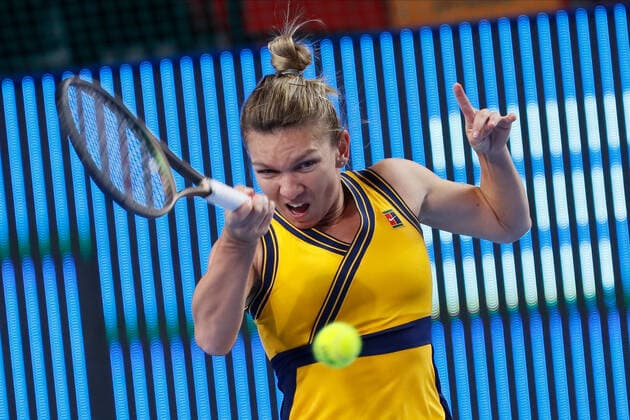 VTB Kremlin Cup 2021 International Tennis Tournament Simona Halep of Romania returns the ball to Anastasia Potapova of Russia during the women s singles Round of 32 tennis match of the WTA, Tennis Damen 500 VTB Kremlin Cup 2021 International Tennis Tournament at the Irina Viner-Usmanova Gymnastics Palace on October 19, 2021 in Moscow, Russia. Moscow Russia  Copyright: xMikexKireevx kireev-notitle211019_npvpr