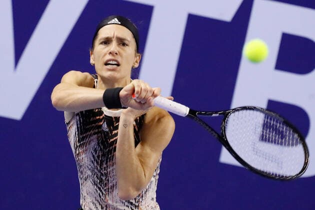 VTB Kremlin Cup 2021 International Tennis Tournament Andrea Petkovic of Germany returns the ball to Jelena Ostapenko of Latvia during the women s singles Round of 32 tennis match of the WTA, Tennis Damen 500 VTB Kremlin Cup 2021 International Tennis Tournament at the Luzhniki Palace of Sports on October 19, 2021 in Moscow, Russia. Moscow Russia  Copyright: xMikexKireevx kireev-notitle211019_npv3a