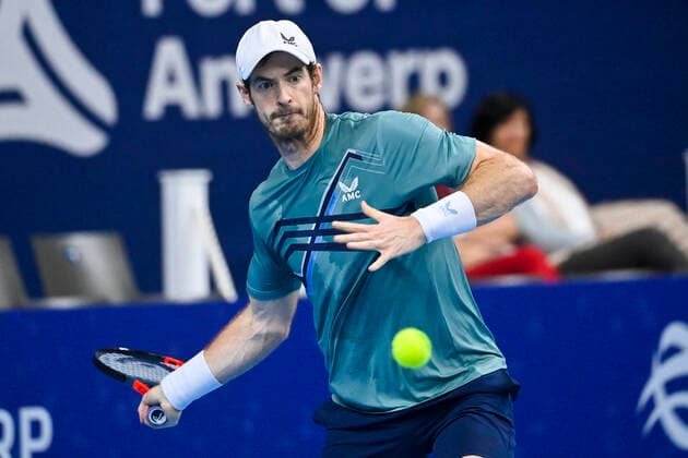 British Andy Murray pictured in action during a match between US Tiafoe and Britain s Murray, in the first round of the European Open Tennis ATP, Tennis Herren tournament, in Antwerp, Tuesday 19 October 2021. LAURIExDIEFFEMBACQ  x3117528x
