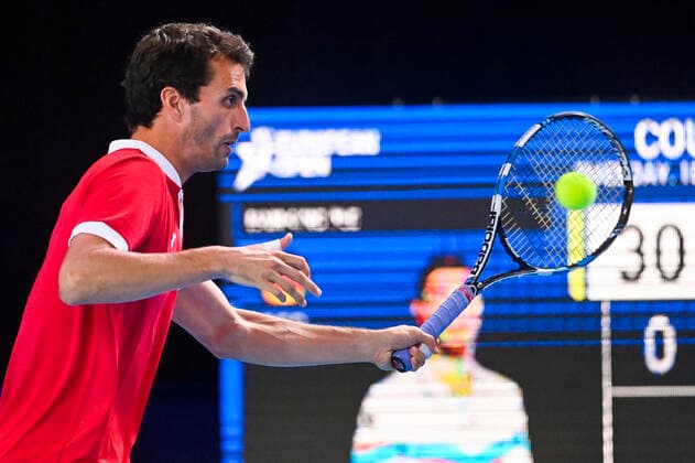 Spanish Albert Ramos-Vinolas pictured in action during a match between German Struff and Spanish Ramos-Vinolas, in the first round of the European Open Tennis ATP, Tennis Herren tournament, in Antwerp, Tuesday 19 October 2021. LAURIExDIEFFEMBACQ  x3117543x