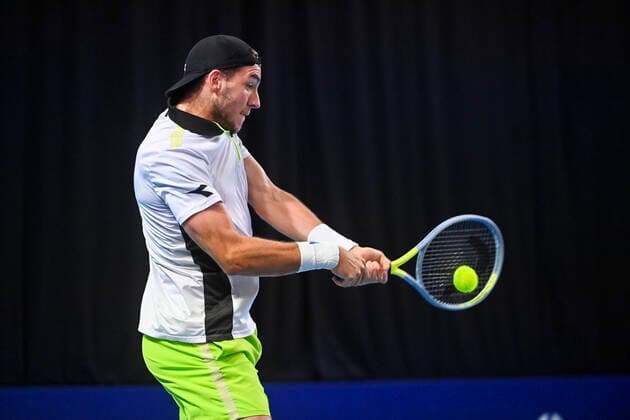 German Jan-Lennard Struff pictured in action during a match between German Struff and Spanish Ramos-Vinolas, in the first round of the European Open Tennis ATP, Tennis Herren tournament, in Antwerp, Tuesday 19 October 2021. LAURIExDIEFFEMBACQ  x3117549x