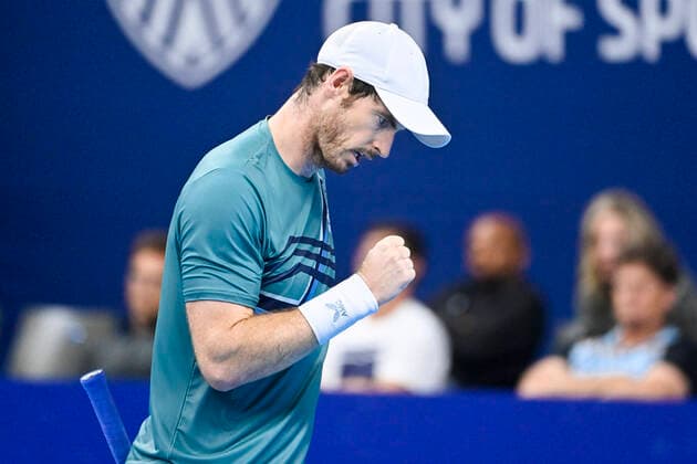 British Andy Murray celebrates during a match between US Tiafoe and Britain s Murray, in the first round of the European Open Tennis ATP, Tennis Herren tournament, in Antwerp, Tuesday 19 October 2021. LAURIExDIEFFEMBACQ  x3117690x