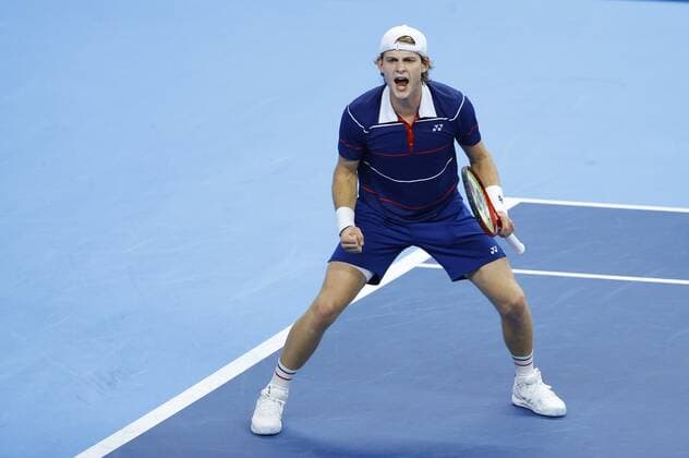 ANTWERPEN, BELGIUM - OCTOBER 19 : BERGS Zizou (BEL) v HARRIS Lloyd (RSA) during the ATP, Tennis Herren 250 European Open Antwerp on October 19, 2021 in Antwerpen, Belgium, 19 10 2021 ( BERGS Zizou (BEL) v HARRIS Lloyd (RSA) - European Open Antwerp PhotoNews Panoramic 