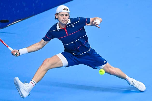 Belgian Zizou Bergs pictured in action during a match between Belgian Bergs and South-African Harris, in the first round of the European Open Tennis ATP, Tennis Herren tournament, in Antwerp, Tuesday 19 October 2021. LAURIExDIEFFEMBACQ  x3117793x