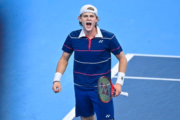 Belgian Zizou Bergs celebrates during a match between Belgian Bergs and South-African Harris, in the first round of the European Open Tennis ATP, Tennis Herren tournament, in Antwerp, Tuesday 19 October 2021. LAURIExDIEFFEMBACQ  x3117797x
