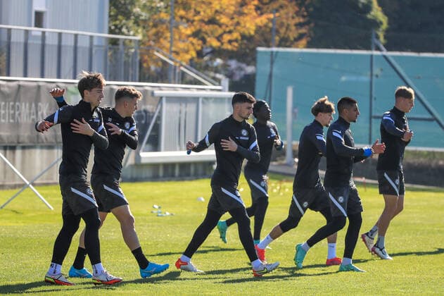 SOCCER - UEFA EL, Sturm vs Sociedad GRAZ,AUSTRIA,20.OCT.21 - SOCCER - UEFA Europa League, group stage, SK Sturm Graz vs Real Sociedad, preview, training Sturm. Image shows the team of Sturm.  GEPAxpictures xMarioxBuehner