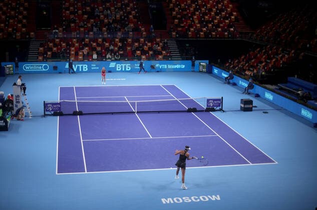 MOSCOW, RUSSIA - OCTOBER 20, 2021: A women s singles Round of 16 tennis match between the Czech Republic s Tereza Martincova and Spain s Garbine Muguruza at the VTB Kremlin Cup 2021 at the Luzhniki Sports Palace. Mikhail Tereshchenko TASS  TS114DB9