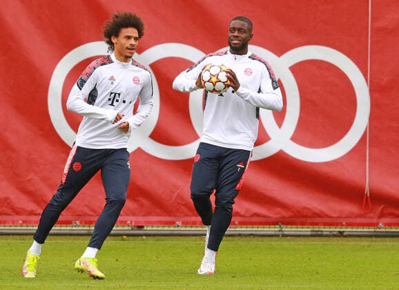 10 Leroy Sane, 2 Dayot Upamecano, with ball Football Champions League FC Bayern Muenchen final training before the match against Benfica Lisbon 19 10 2021 Training ground, Saebenerstr PHOTO Mladen Lackovic LakoPress