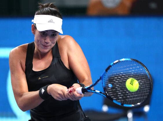 MOSCOW, RUSSIA - OCTOBER 20, 2021: Spain s Garbine Muguruza returns a shot in her women s singles Round of 16 tennis match against the Czech Republic s Martincova at the VTB Kremlin Cup 2021 at the Luzhniki Sports Palace. Mikhail Tereshchenko TASS  TS114F25