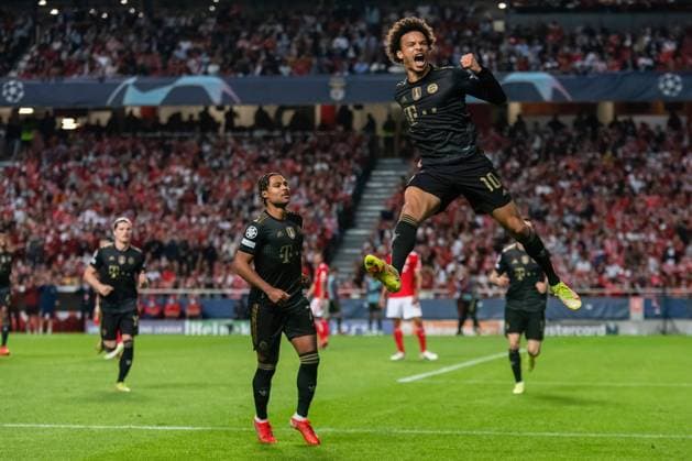SOCCER - UEFA CL, Benfica vs Bayern LISABON,PORTUGAL,20.OCT.21 - SOCCER - UEFA Champions League, group stage, SL Benfica vs FC Bayern Muenchen. Image shows the rejoicing of Leroy Sane (Bayern).  GEPAxpictures xZUMAxPress xDAX