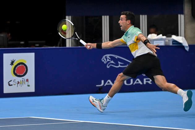 Spanish Roberto Bautista-Agut pictured in action during a singles match between Spanish Bautista Agut and Hungarian Fucsovics, in the 1 8 finals of the European Open Tennis ATP, Tennis Herren tournament, in Antwerp, Thursday 21 October 2021. DIRKxWAEM  x3119242x