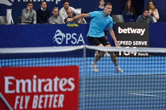 Hungarian Marton Fucsovics pictured during a singles match between Spanish Bautista Agut and Hungarian Fucsovics, in the 1 8 finals of the European Open Tennis ATP, Tennis Herren tournament, in Antwerp, Thursday 21 October 2021. DIRKxWAEM  x3119448x