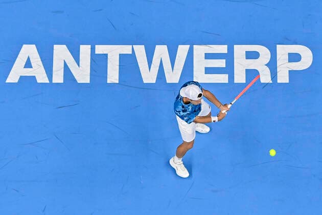 Diego Schwartzman pictured in action during a singles match between British Murray and Argentinian Schwartzman, in the 1 8 finals of the European Open Tennis ATP, Tennis Herren tournament, in Antwerp, Thursday 21 October 2021. DIRKxWAEM  x3119799x