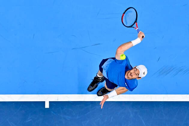 British Andy Murray pictured in action during a singles match between British Murray and Argentinian Schwartzman, in the 1 8 finals of the European Open Tennis ATP, Tennis Herren tournament, in Antwerp, Thursday 21 October 2021. DIRKxWAEM  x3119811x