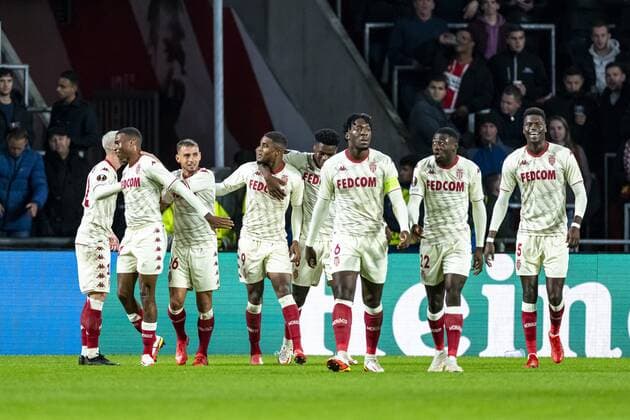 EINDHOVEN, Netherlands, 21-10-2021, football, Philips stadium, Europa League, season 2021 2022, during the match PSV - Monaco, AS Monaco player Myron Boadu scores the 0-1 and celebrating the goal PSV - Monaco  x13997919x Copyright: