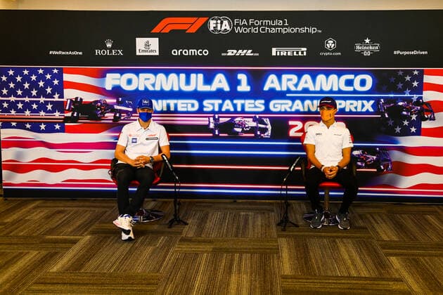 F1 Grand Prix of USA 47 Mick Schumacher (GER, Haas F1 Team), 4 Lando Norris (GBR, McLaren F1 Team), F1 Grand Prix of USA at Circuit of The Americas on October 21, 2021 in Austin, United States of America. (Photo by Mark Sutton LAT Motorsport Images FIA Pool via HOCH ZWEI) Austin United States of America Poolfoto HOCH ZWEI Pool Motorsport Images ,EDITORIAL USE ONLY