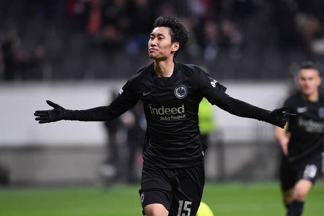 Football Europa League Matchday 3 Eintracht Frankfurt Olympiakos Piraeus on 21 10 2021 at Deutsche Bank Park in Frankfurt Goal celebrations for 3 1 by Daichi Kamada Frankfurt xHDx