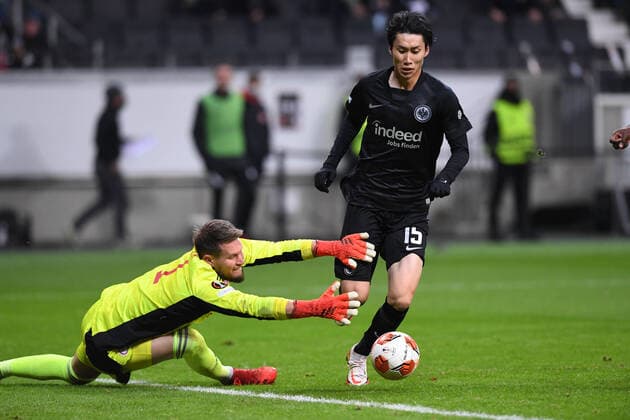 Football Europa League Matchday 3 Eintracht Frankfurt Olympiakos Piraeus on 21 10 2021 at Deutsche Bank Park in Frankfurt Goal to 3 1 by Daichi Kamada Frankfurt xHDx