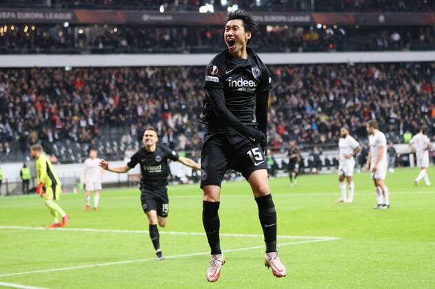 Eintracht Frankfurt Olympiakos Piraeus, UEFA Europa League Goal to 3 1 by Daichi Kamada Eintracht Frankfurt, 15 match of the UEFA Europa League between Eintracht Frankfurt and Olympiakos Piraeus on 21 October 2021 at Deutsche Bank Park in Frankfurt am Main , Frankfurt am Main Hesse Germany Deutsche Bank Park