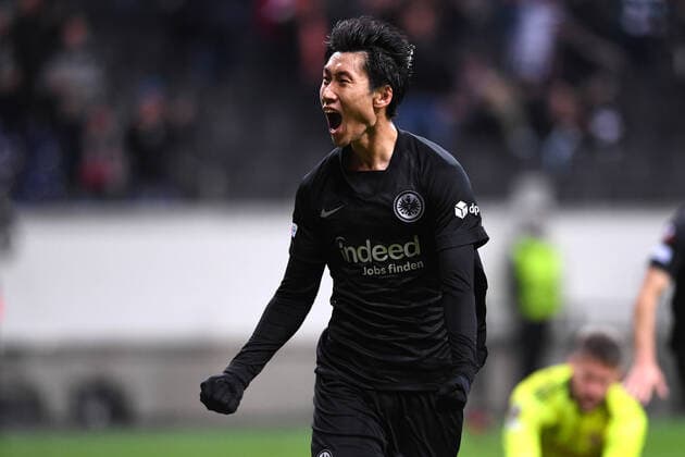 Football Europa League Matchday 3 Eintracht Frankfurt Olympiakos Piraeus on 21 10 2021 at Deutsche Bank Park in Frankfurt Goal celebrations to make it 3 1 by Daichi Kamada Frankfurt xHDx