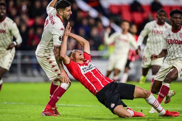 EINDHOVEN Carlos Vinicius of PSV Eindhoven reacts during the UEFA Europa League match between PSV Eindhoven and AS Monaco at Phillips Stadium on October 21, 2021 in Eindhoven, Netherlands ANP OLAF KRAAK UEFA Europa League 2021 2022 xVIxANPxSportx xxANPxIVx 439507158
