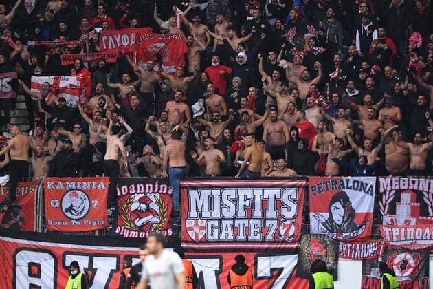 Football Europa League 3 Matchday Eintracht Frankfurt Olympiakos Piraeus on 21 10 2021 at Deutsche Bank Park in Frankfurt Fanblock Fans Piraeus xHDx