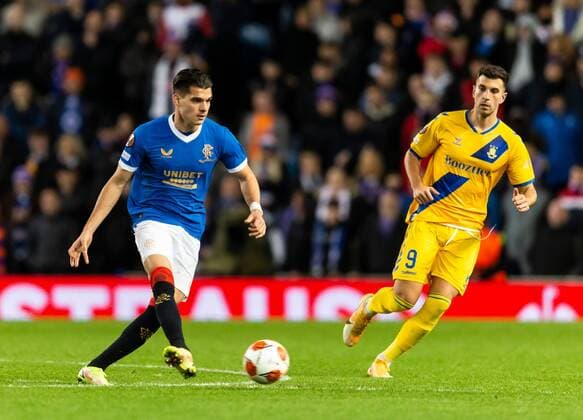 Mandatory Credit: Photo by Luke Nickerson Rangers FC Shutterstock (12547782bi) Rangers Midfielder Ianis Hagi passes the ball Rangers v Brondby, UEFA Europa League, Group A, Football, Ibrox Stadium, Glasgow, UK - 21 Oct 2021 EDITORIAL USE ONLY No use with unauthorised audio, video, data, fixture lists, club league logos or live services. Online in-match use limited to 120 images, no video emulation. No use in betting, games or single club league player publications. Rangers v Brondby, UEFA Europa League, Group A, Football, Ibrox Stadium, Glasgow, UK - 21 Oct 2021 EDITORIAL USE ONLY No use with unauthorised audio, video, data, fixture lists, club league logos or live services. Online in-match use limited to 120 images, no video emulation. No use in betting, games or single club league player publications. Copyright: xLukexNickerson RangersxFC Shutterstockx 12547782bi