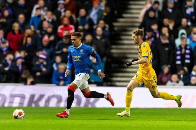 Mandatory Credit: Photo by Luke Nickerson Rangers FC Shutterstock (12547782ay) Rangers Defender James Tavernier runs forward with the ball Rangers v Brondby, UEFA Europa League, Group A, Football, Ibrox Stadium, Glasgow, UK - 21 Oct 2021 EDITORIAL USE ONLY No use with unauthorised audio, video, data, fixture lists, club league logos or live services. Online in-match use limited to 120 images, no video emulation. No use in betting, games or single club league player publications. Rangers v Brondby, UEFA Europa League, Group A, Football, Ibrox Stadium, Glasgow, UK - 21 Oct 2021 EDITORIAL USE ONLY No use with unauthorised audio, video, data, fixture lists, club league logos or live services. Online in-match use limited to 120 images, no video emulation. No use in betting, games or single club league player publications. Copyright: xLukexNickerson RangersxFC Shutterstockx 12547782ay