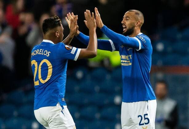 Mandatory Credit: Photo by Luke Nickerson Rangers FC Shutterstock (12547782ca) Rangers Forward Kemar Roofe celebrates scoring his sides second goal Rangers v Brondby, UEFA Europa League, Group A, Football, Ibrox Stadium, Glasgow, UK - 21 Oct 2021 EDITORIAL USE ONLY No use with unauthorised audio, video, data, fixture lists, club league logos or live services. Online in-match use limited to 120 images, no video emulation. No use in betting, games or single club league player publications. Rangers v Brondby, UEFA Europa League, Group A, Football, Ibrox Stadium, Glasgow, UK - 21 Oct 2021 EDITORIAL USE ONLY No use with unauthorised audio, video, data, fixture lists, club league logos or live services. Online in-match use limited to 120 images, no video emulation. No use in betting, games or single club league player publications. Copyright: xLukexNickerson RangersxFC Shutterstockx 12547782ca