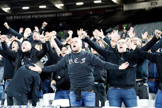 West Ham United v KRC Genk UEFA Europa League The KRC Genk fans before the UEFA Europa League Group H match at the London Stadium, Stratford Content Not Available For UK Newspapers Copyright: xPaulxChestertonx FIL-16007-0097